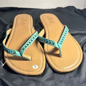 Jade Mint Green Thong Sandals with Laser-Cut Straps NWT SZ L